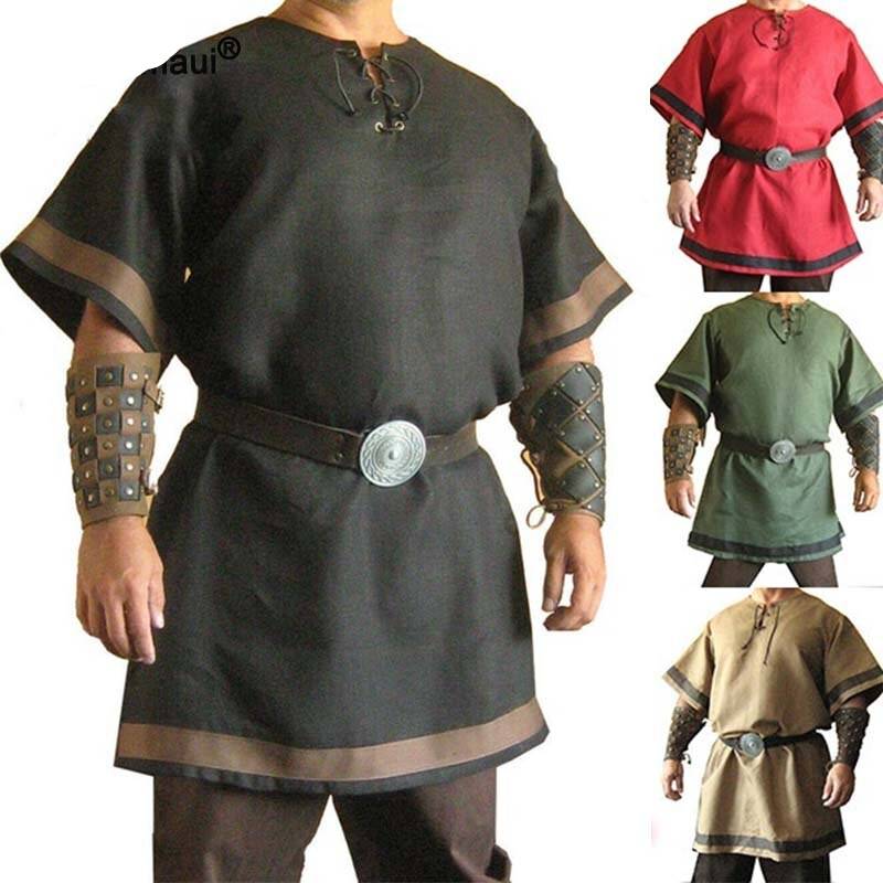 Medieval Vintage Renaissance Viking Tunic Cosplay Warrior Knight LARP Costume For Adult Men Nordic Army Pirate Loose Shirt Tops