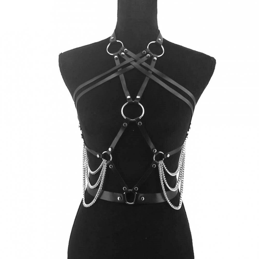 UYEE Sexy Body Chain Harness Women Belt Lingerie Bra Strap Adjustable Bondage PU Leather Chest Cosplay Gothic Waist Garter Belts
