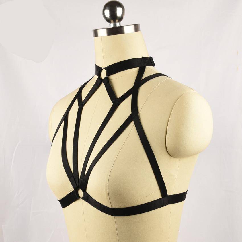 New Black Adjustable Body Harness Handmade Sexy Bondage Cage Bra Lingerie Harajuku Gothic Suspender Belt Body Cage Harness Bra