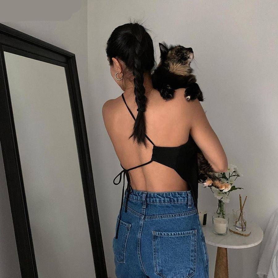 Nibber Sexy Club Chic Tailoring Backless One Shoulder Crop Top Street Gothic Tank Top Activity Female 2021 Casual Camisole